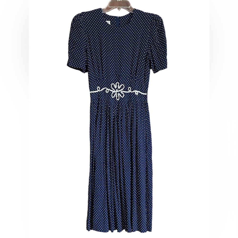 Vintage Jessica Howard Dress, Navy and White Polka Dots, includes Shoulder Pads